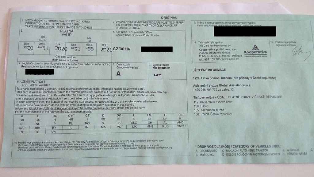 Internationale Versicherungskarte (Grüne Karte)