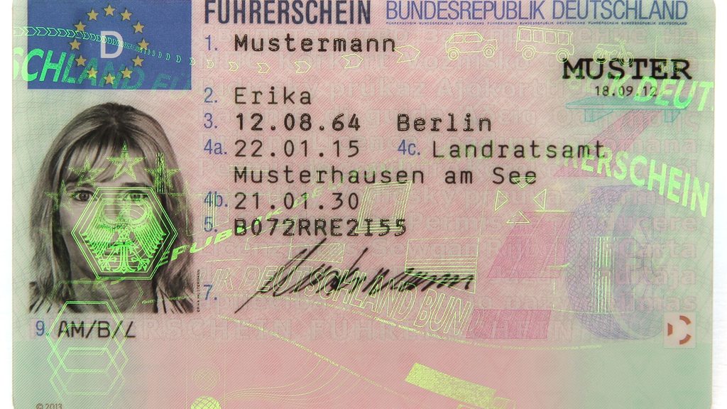 Muster eines deutschen Führerscheins (Vorderseite)